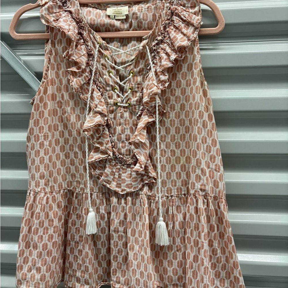 Kate Spade Cream and Pink Ruffled Tie Front Blouse